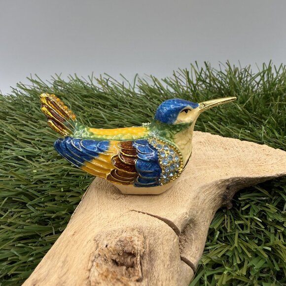Humming Bird Enamel Rhinestone Trinket Box - Picture 5 of 8